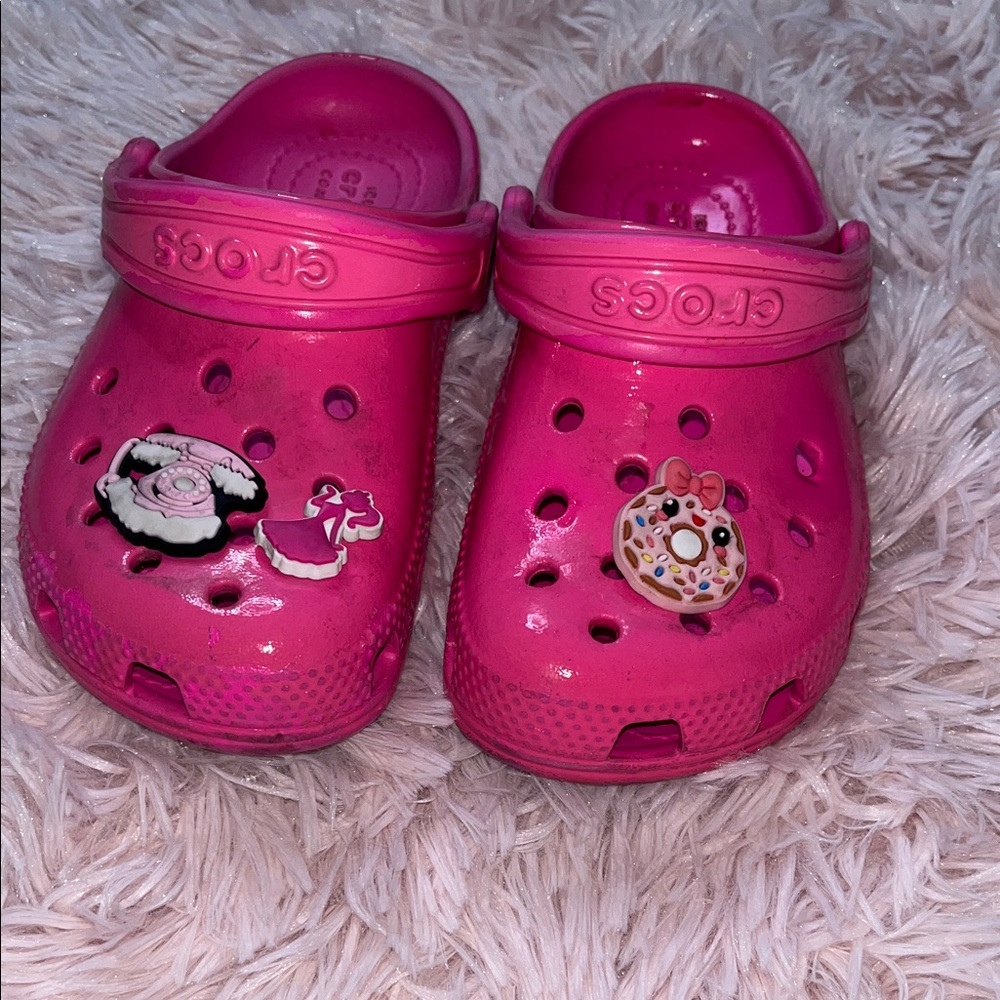 CROCS Kids Bright Pink Clogs with Fun Charms